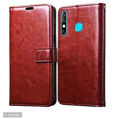 Fastship Vintage Magnatic Button Case Inside Build Back TPU Stand View Lether Flip Cover for Infinix X650C  Hot 8  Brown-thumb2