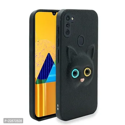 Coverage Coloured 3D Cat Eye Proper fix Case Rubber Back Cover for Samsung Galaxy M21  Pitch Black