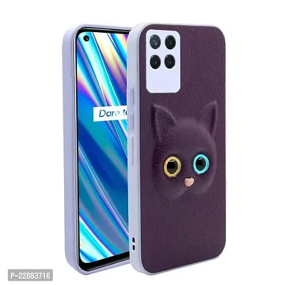 Coverage Coloured 3D POPUP Billy Eye Effect Kitty Cat Eyes Leather Rubber Back Cover for Oppo Realme 8i  Purple-thumb0