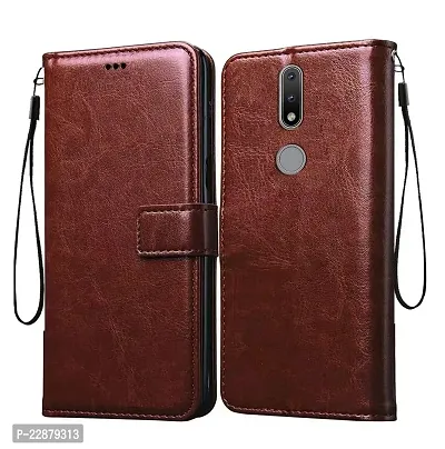 Fastship Case Leather Finish Inside TPU Wallet Stand Magnetic Closure Flip Cover for Nokia 2 4  Executive Brown-thumb0