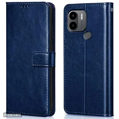 Fastship Cases Leather Finish Inside TPU Wallet Stand Magnetic Closure Flip Cover for MI Poco C50  Navy Blue-thumb0