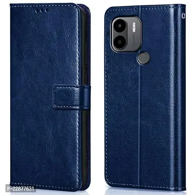 Fastship New Leather Finish Inside TPU Wallet Stand Magnetic Closure Flip Cover for MI REDMI A2 Plus  Navy Blue-thumb0