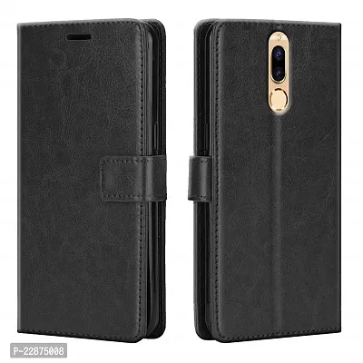 Fastship Faux Leather Wallet with Back Case TPU Build Stand  Magnetic Closure Flip Cover for Huawei Honor 9i  Venom Black