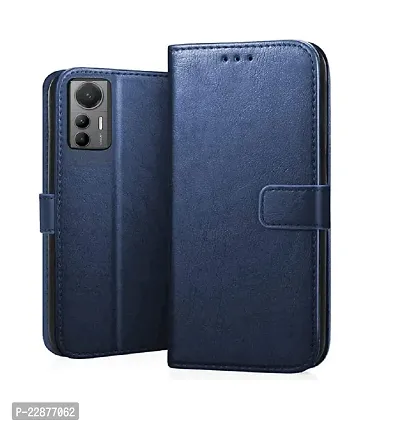 Fastship Leather Finish Inside TPU Wallet Stand Magnetic Closure Flip Cover for Xiaomi 12 Lite  Navy Blue