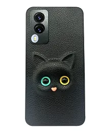Coverage Colour Eye Cat Soft Kitty Case Back Cover for Vivo V21e  Faux Leather Finish 3D Pattern Cat Eyes Case Back Cover Case for Vivo V2055  V21e 5G  Black-thumb1