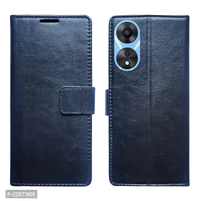 Fastship Leather Finish Inside TPU Wallet Stand Magnetic Closure Flip Cover for Oppo A78 5G  Navy Blue