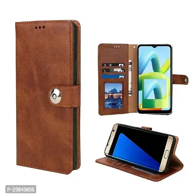 Fastship Genuine Leather Finish Flip Cover for Realme RMX3997 /12x /12 5G| Inside Back TPU Wallet Button Magnetic Closure for Realme C65 5G - Brown-thumb2