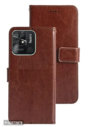 Fastship Cover Vintage Magnetic Leather Wallet Case Flip Cover for Mi Redmi 10A Sport  Cherry Brown-thumb0