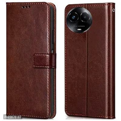 Fastship Cases Leather Finish Inside TPU Wallet Stand Magnetic Closure Flip Cover for Realme 11x 5G  Executive Brown-thumb0