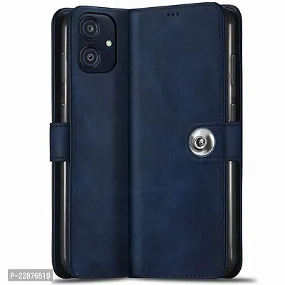 Fastship Case Leather Finish Flip Cover for Samsung M13 5G SM M136B  Inside Back TPU  Stand  Wallet Button Magnetic Closure for Samsung Galaxy M13 5G  Navy Blue-thumb0