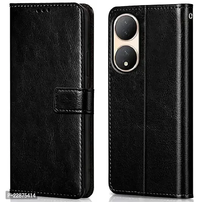 Fastship Cover Case Faux Leather Wallet with Back Case TPU Build Stand  Magnetic Closure Flip Cover for Vivo Y100 5G  Venom Black-thumb0