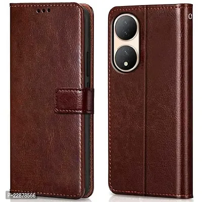 Fastship case Leather Finish Inside TPU Wallet Stand Magnetic Closure Flip Cover for Vivo Y100 5G  Executive Brown-thumb0