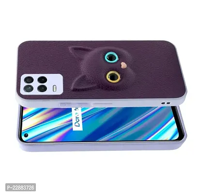 Coverage Colour Eye Cat Soft Kitty Case Back Cover for Realme 8s 5G  Faux Leather Finish 3D Pattern Cat Eyes Case Back Cover Case for Oppo RMX3381 Realme 8s  5G  Jam Purple-thumb0
