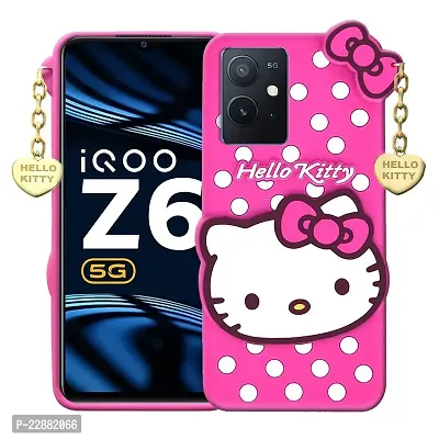 Fastship case Silicone Soft Hello Cat Kitty with Pendant Case Proper fit Back Cover for IQOO Z6 5G  Pink-thumb0