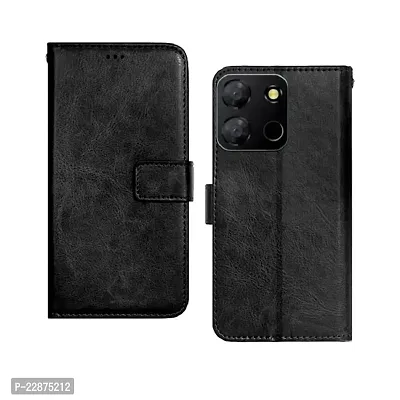 Fastship Case Leather Finish Inside TPU Wallet Stand Magnetic Closure Flip Cover for Itel P40 6 6 Inch  Venom Black-thumb0