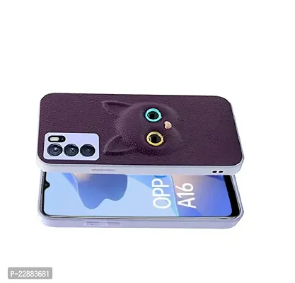 Coverage Colour Eye Cat Soft Kitty Case Back Cover for Oppo A16  Faux Leather Finish 3D Pattern Cat Eyes Case Back Cover Case for Oppo CPH2269  Oppo A16  Jam Purple