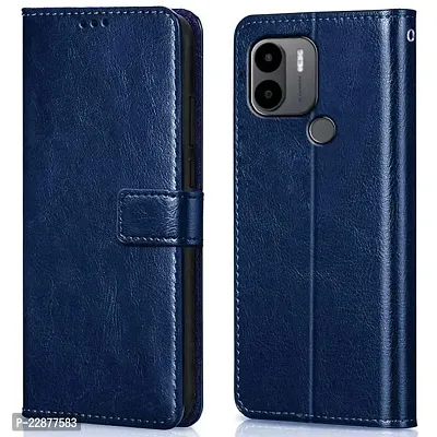 Fastship New Leather Finish Inside TPU Wallet Stand Magnetic Closure Flip Cover for MI Poco C51  Navy Blue-thumb0