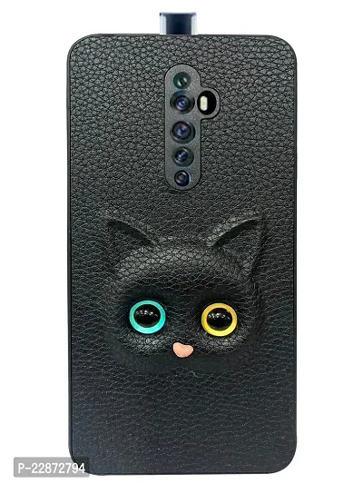 Coverage Coloured 3D Cat Eye Proper fix Case Rubber Back Cover for Oppo Reno2 Z  Pitch Black