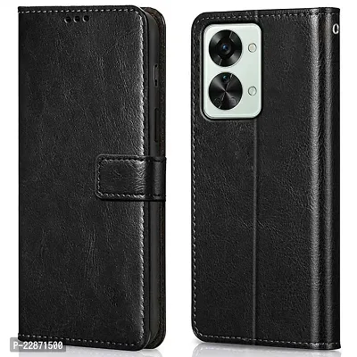 Fastship Vintage Magnetic Leather Wallet Case Book Flip Cover for OnePlus CPH2401 1 Nord 2T 5G  Charcoal Black