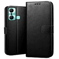 Fastship Vintage Magnatic Button Case Inside Build Back TPU Stand View Lether Flip Cover for Infinix HOT 20Play X6825  Black-thumb1