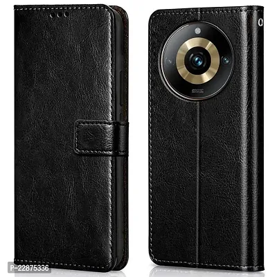 Fastship Case Vintage Magnatic Closer Leather Flip Cover for Realme 11Pro 5G RMX3771  Venom Black-thumb0