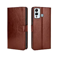 Fastship Vintage Magnatic Button Case Inside Build Back TPU Stand View Lether Flip Cover for Infinix X6816C  HOT 12 Play  Brown-thumb1