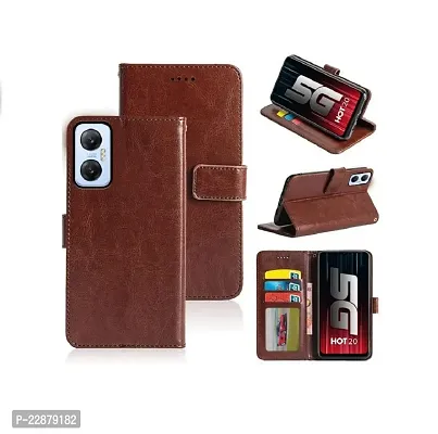 Fastship New Vintage Magnatic Closer Leather Flip Cover for Infinix X666  HOT 20 5G  Executive Brown-thumb2