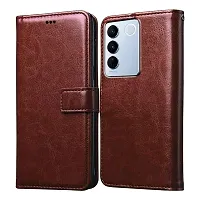 Fastship Cases Vintage Magnatic Closer Leather Flip Cover for Vivo V2230  V27Pro 5G  Executive Brown-thumb1