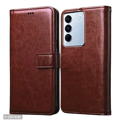 Fastship Cases Vintage Magnatic Closer Leather Flip Cover for Vivo V2230  V27Pro 5G  Executive Brown-thumb2