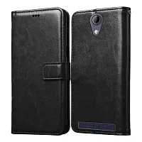 Fastship Vintage Magnatic Button Case Inside Build Back TPU Stand View Lether Flip Cover for Micromax Q402  Bharat 2 Plus  Black-thumb1