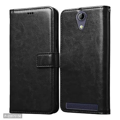 Fastship Vintage Magnatic Button Case Inside Build Back TPU Stand View Lether Flip Cover for Micromax Q402  Bharat 2 Plus  Black-thumb2