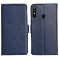 Fastship Vintage Magnatic Closer Leather Flip Cover for Infinix X650C  Hot 8  Navy Blue-thumb1