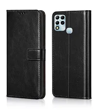 Fastship Vintage Magnatic Button Case Inside Build Back TPU Stand View Lether Flip Cover for Infinix X689F  Hot 12  Black-thumb1