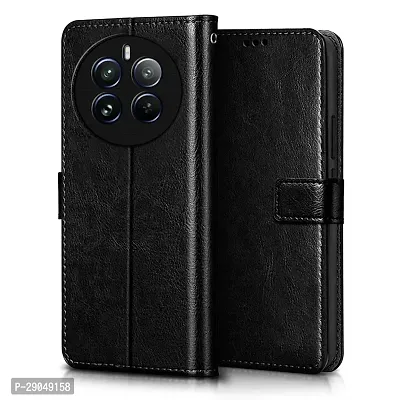 Fastship Vintage Magnatic Closer Matte Leather Flip Cover for Realme 12Pro /12pro+ /P1 Pro - Gravity Black-thumb0