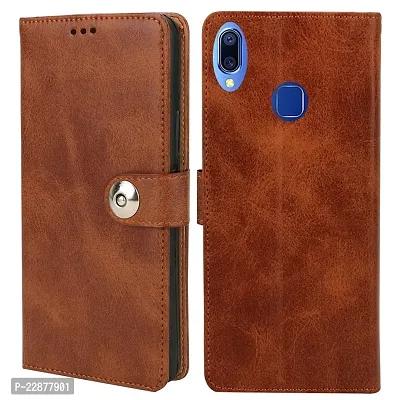 Fastship Cover Genuine Matte Leather Finish Flip Cover for Vivo 1726  Vivo Y83Pro  Wallet Style Back Cover Case  Stylish Button Magnetic Closure  Brown