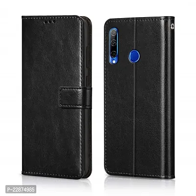 Fastship Faux Leather Wallet with Back Case TPU Build Stand  Magnetic Closure Flip Cover for Honor 20i  Venom Black-thumb0