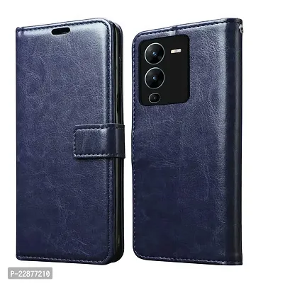 Fastship Leather Finish Inside TPU Wallet Stand Magnetic Closure Flip Cover for Vivo V25 Pro 5G  Navy Blue-thumb0