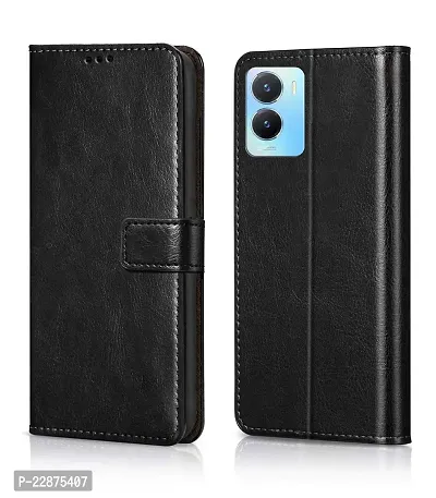 Fastship Cover Case Faux Leather Wallet with Back Case TPU Build Stand  Magnetic Closure Flip Cover for Vivo Y16  Venom Black-thumb0