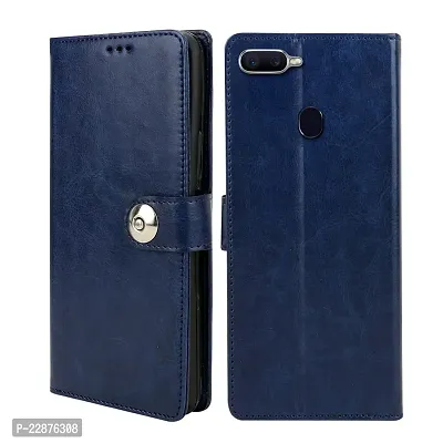 Fastship Oppo A5s Flip Cover  Full Body Protection  Inside Pockets  Stand  Wallet Stylish Button Magnetic Closure Book Cover Leather Flip Case for Oppo A5s  Blue