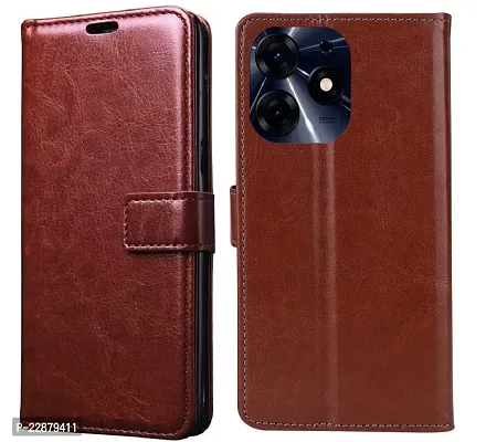 Fastship Case Vintage Magnatic Closer Leather Flip Cover for Tecno KI7  Spark 10Pro  Executive Brown