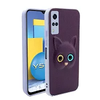 Fastship Colour Eye Cat Soft Kitty Case Back Cover for Vivo Y51A 2020 Edition  Faux Leather Finish 3D Pattern Cat Eyes Case Back Cover Case for Vivo V2031  Y51A 2020 Edition  Jam Purple-thumb1