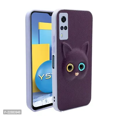 Fastship Colour Eye Cat Soft Kitty Case Back Cover for Vivo Y51A 2020 Edition  Faux Leather Finish 3D Pattern Cat Eyes Case Back Cover Case for Vivo V2031  Y51A 2020 Edition  Jam Purple-thumb2