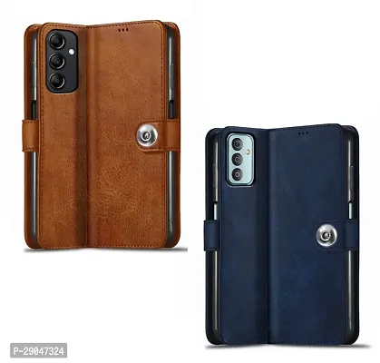 Fastship Samsung F23 5G - SM-E236B Combo 2 Flip Cover | Wallet Button Magnetic Leather Case for Samsung Galaxy F23 5G - Blue / Brown