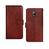 Fastship Vintage Magnatic Button Case Inside Build Back TPU Stand View Lether Flip Cover for itel A23  Brown-thumb1