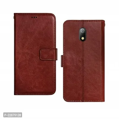 Fastship Vintage Magnatic Button Case Inside Build Back TPU Stand View Lether Flip Cover for itel A23  Brown-thumb2