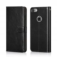 Fastship Vintage Magnatic Button Case Inside Build Back TPU Stand View Lether Flip Cover for Apple I Phone 8  Black-thumb1