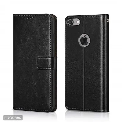 Fastship Vintage Magnatic Button Case Inside Build Back TPU Stand View Lether Flip Cover for Apple I Phone 8  Black-thumb2