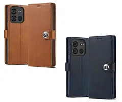 Fastship Genuine Matte Leather Combo 2 Flip Cover for Itel A662LM / A60 / A60s / A662L | Wallet Stylish Button Magnetic for Itel A60 / A60s - Brown / Blue-thumb1