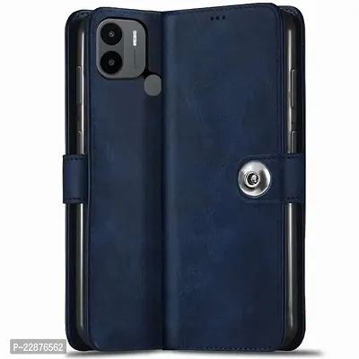 Fastship New Leather Finish Flip Cover for Poco C50  MZB0D3CIN  Inside Back TPU  Stand  Wallet Button Magnetic Closure for MI Poco C50  Navy Blue-thumb2