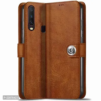 Fastship Vivo Y12 Flip Cover  Full Body Protection  Inside Pockets  Stand  Wallet Stylish Button Magnetic Closure Book Cover Leather Flip Case for Vivo Y12  Executive Brown-thumb0